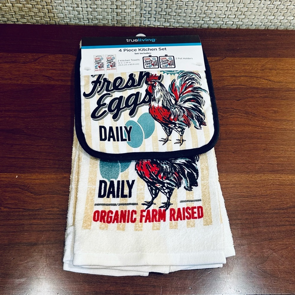 🌟2xHP🌟Rooster Kitchen Pot Holder & Towel Set by Trueliving